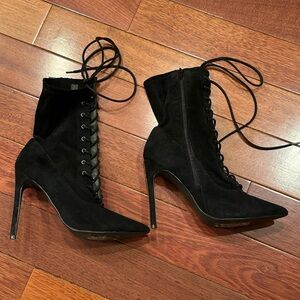 Steve Madden Black Suede Look Lace-Up Women's Boots with 5 Inch Heel